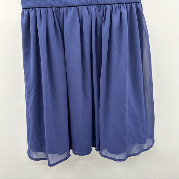 Lulus Romantic Tale Navy Blue Crochet Lace Open Back Mini Skater Dress Size M - Picture 5 of 13